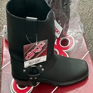 Dingo black leather strap work / motorcycle style boots - mens sized 7D